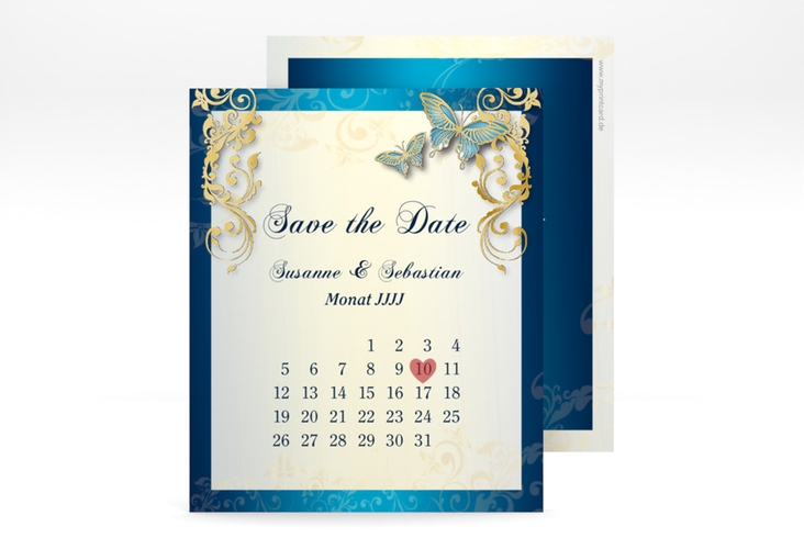 Save the Date-Kalenderblatt Toulouse Kalenderblatt-Karte blau gold