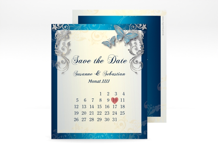 Save the Date-Kalenderblatt Toulouse Kalenderblatt-Karte blau silber