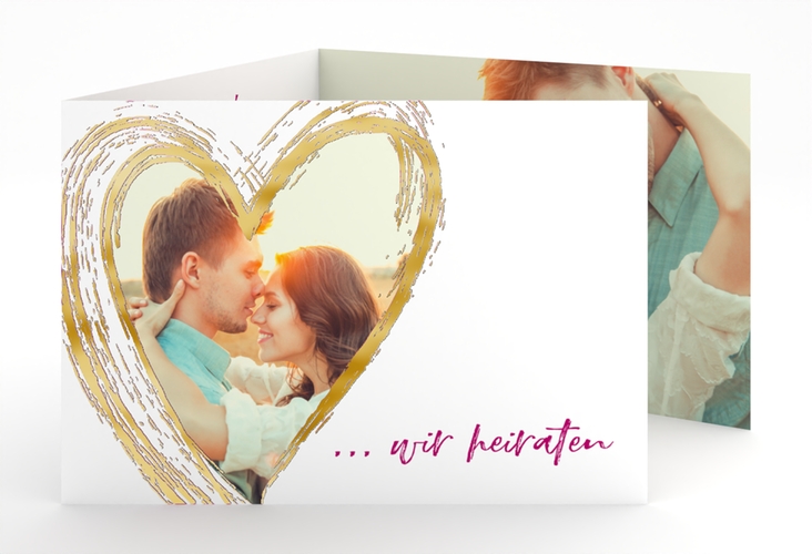 Hochzeitseinladung Liebe A6 Doppel-Klappkarte pink gold