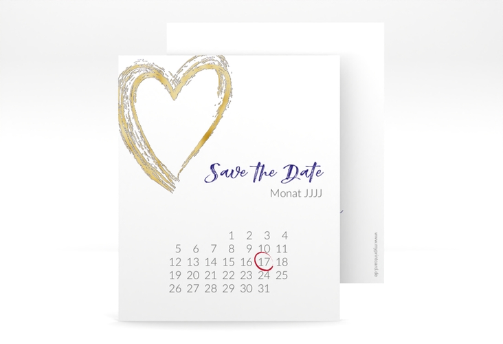 Save the Date-Kalenderblatt Liebe Kalenderblatt-Karte blau gold