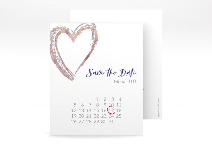 Save the Date-Kalenderblatt Liebe Kalenderblatt-Karte blau rosegold