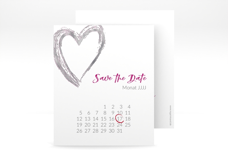 Save the Date-Kalenderblatt Liebe Kalenderblatt-Karte pink silber