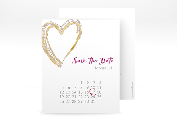 Save the Date-Kalenderblatt Liebe Kalenderblatt-Karte pink gold