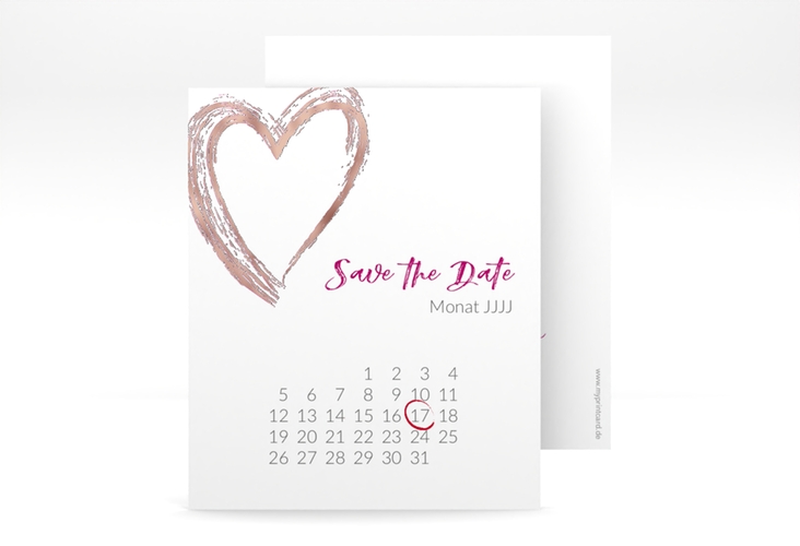 Save the Date-Kalenderblatt Liebe Kalenderblatt-Karte pink rosegold