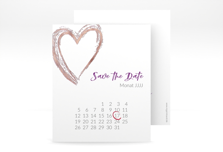 Save the Date-Kalenderblatt Liebe Kalenderblatt-Karte lila rosegold