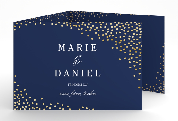 Hochzeitseinladung Glitter A6 Doppel-Klappkarte blau gold