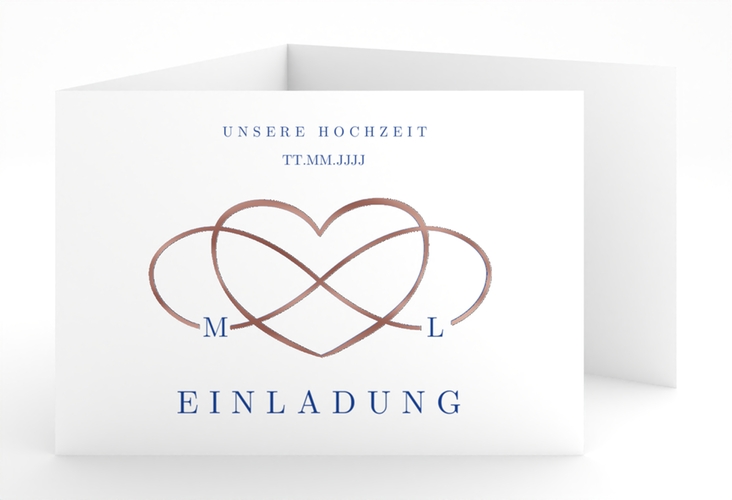 Hochzeitseinladung Infinity A6 Doppel-Klappkarte blau rosegold