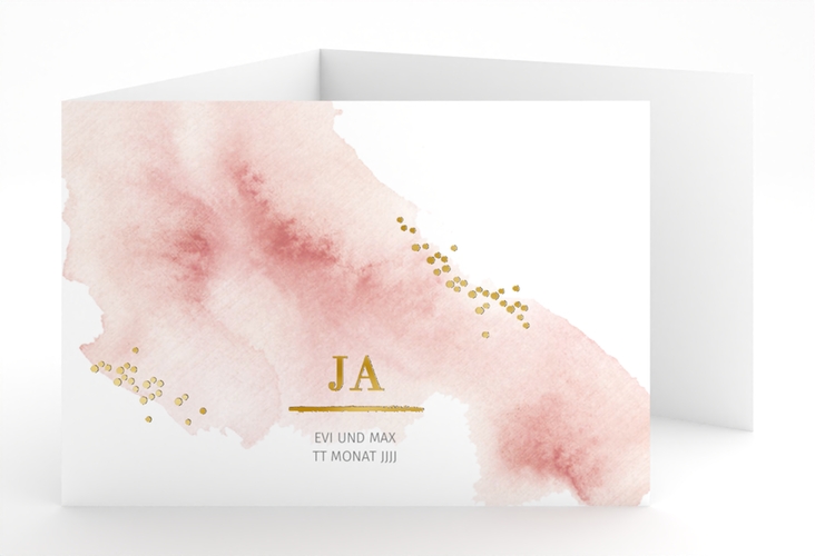 Hochzeitseinladung Pastell A6 Doppel-Klappkarte rosa gold