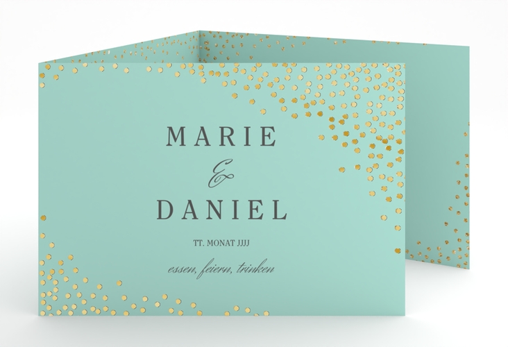 Hochzeitseinladung Glitter A6 Doppel-Klappkarte mint gold