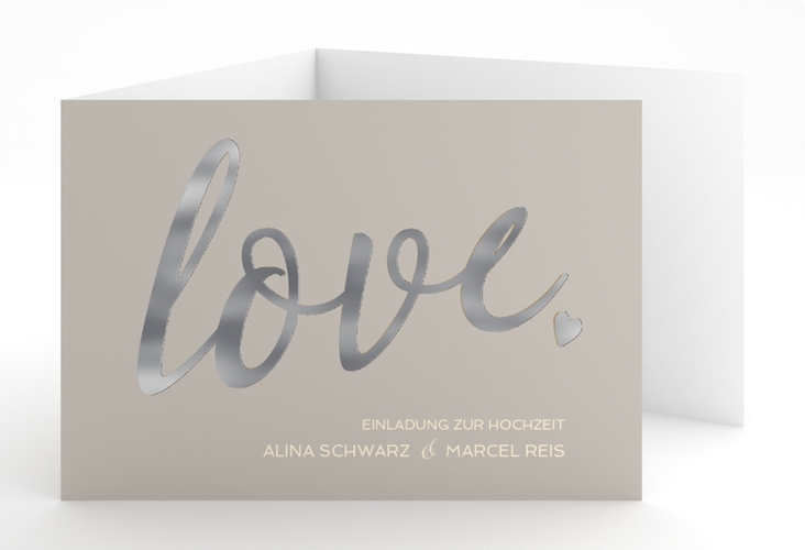 Hochzeitseinladung Glam A6 Doppel-Klappkarte grau silber