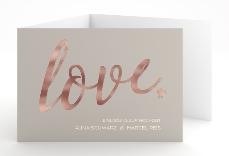 Hochzeitseinladung Glam A6 Doppel-Klappkarte grau rosegold