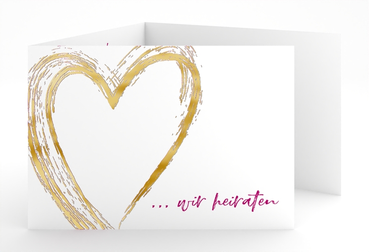 Hochzeitseinladung Liebe A6 Doppel-Klappkarte pink gold