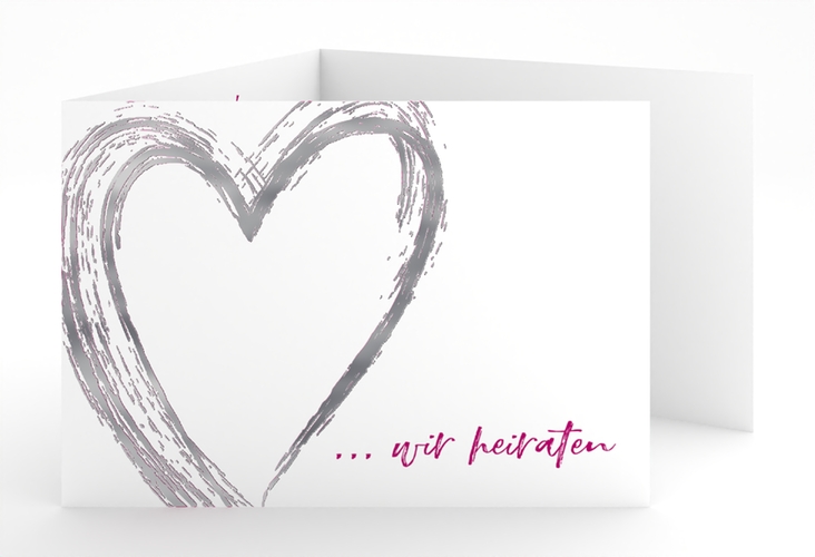 Hochzeitseinladung Liebe A6 Doppel-Klappkarte pink silber