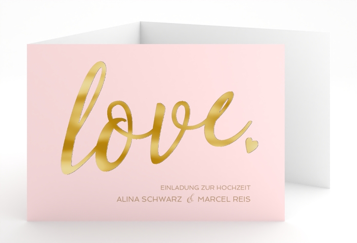 Hochzeitseinladung Glam A6 Doppel-Klappkarte rosa gold