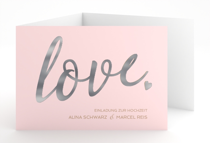 Hochzeitseinladung Glam A6 Doppel-Klappkarte rosa silber