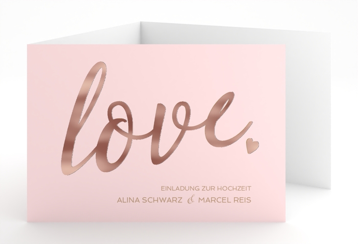 Hochzeitseinladung Glam A6 Doppel-Klappkarte rosa rosegold