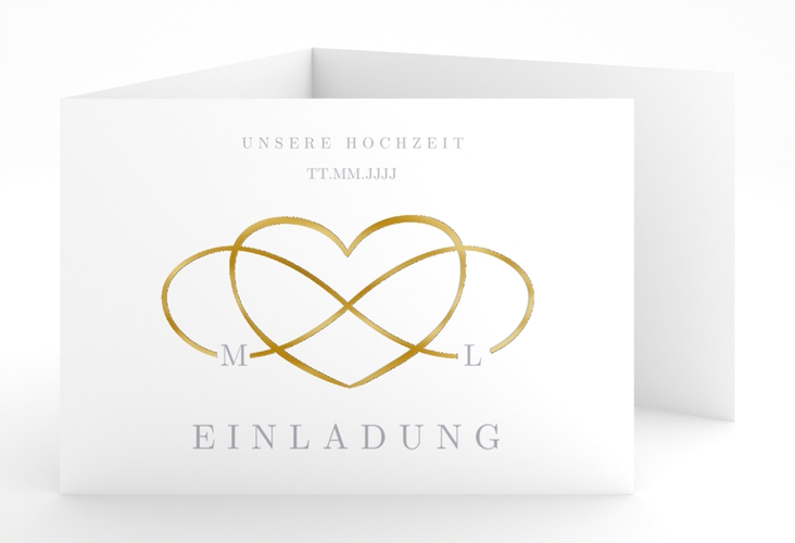 Hochzeitseinladung Infinity A6 Doppel-Klappkarte grau gold