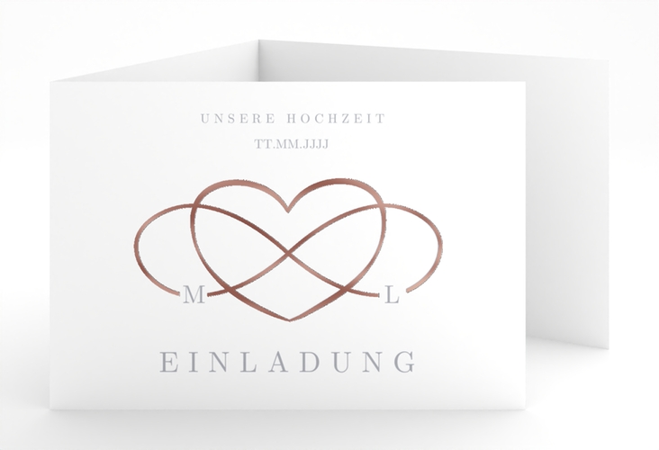 Hochzeitseinladung Infinity A6 Doppel-Klappkarte grau rosegold