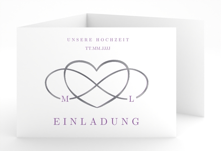 Hochzeitseinladung Infinity A6 Doppel-Klappkarte lila silber