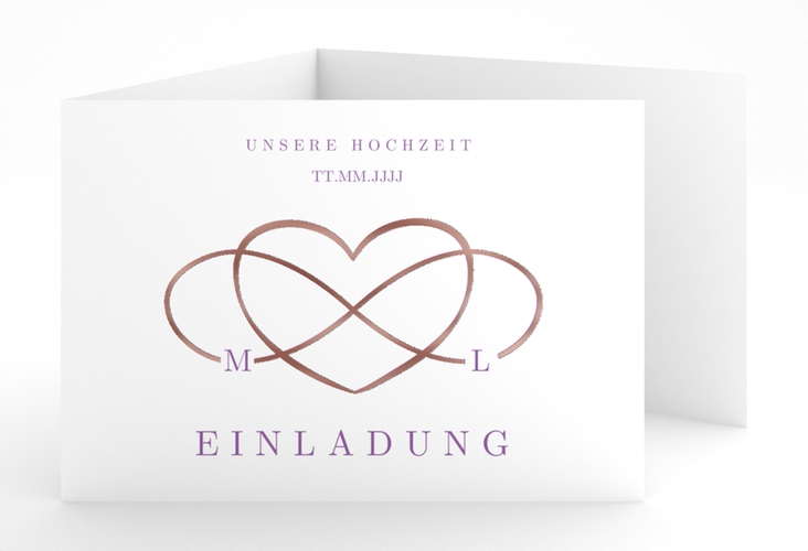 Hochzeitseinladung Infinity A6 Doppel-Klappkarte lila rosegold