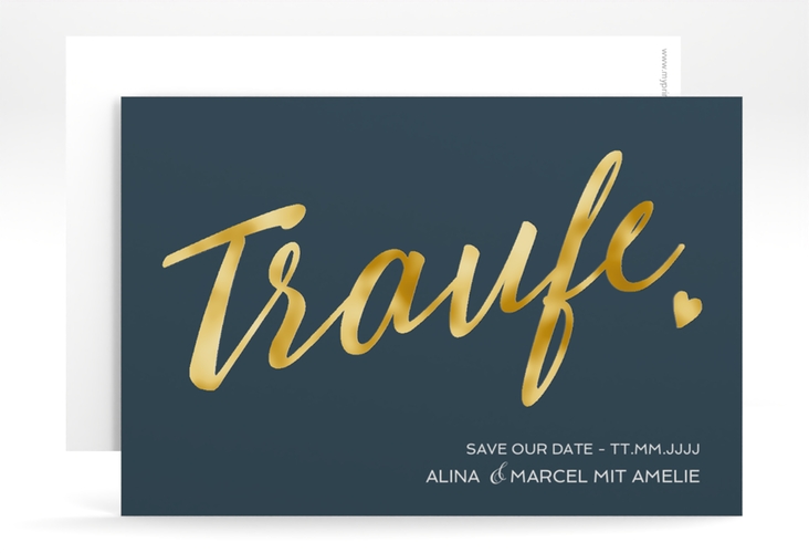 Save the Date-Karte Traufe A6 Karte quer blau gold