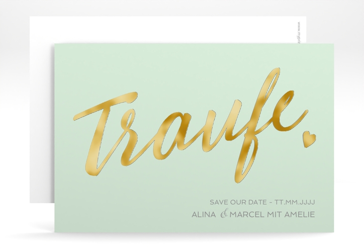 Save the Date-Karte Traufe A6 Karte quer mint gold