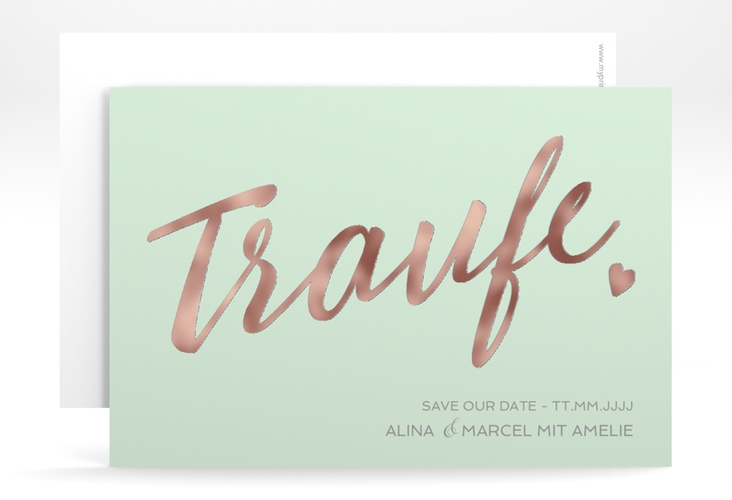 Save the Date-Karte Traufe A6 Karte quer mint rosegold