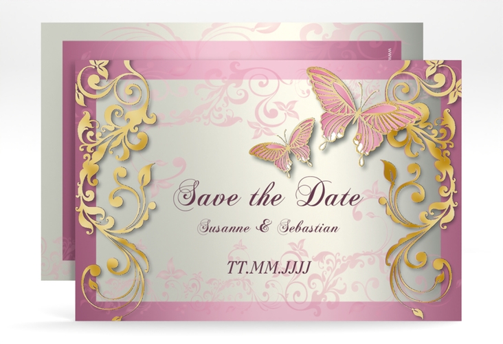 Save the Date-Karte Hochzeit Toulouse A6 Karte quer rosa gold romantisch mit Schmetterlingen