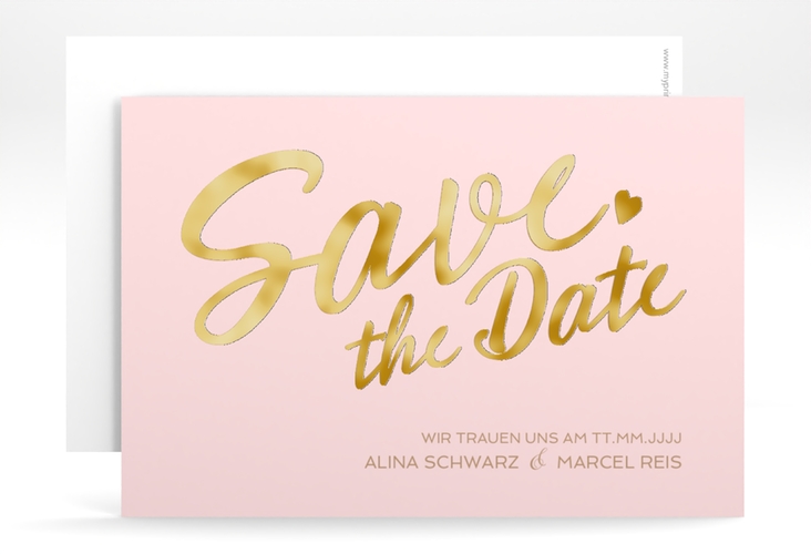 Save the Date-Karte Glam A6 Karte quer rosa gold