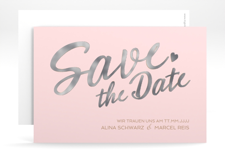 Save the Date-Karte Glam A6 Karte quer rosa silber