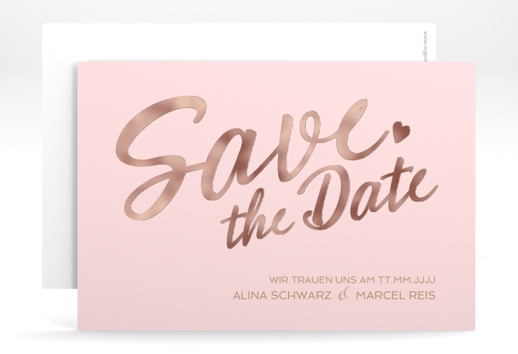 Save the Date-Karte Glam A6 Karte quer rosa rosegold