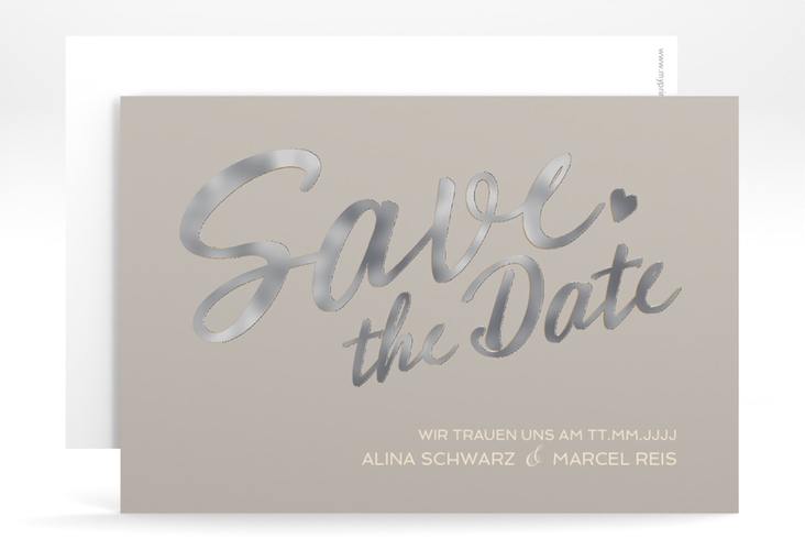 Save the Date-Karte Glam A6 Karte quer grau silber