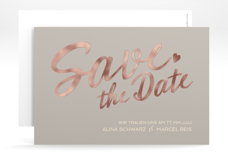 Save the Date-Karte Glam A6 Karte quer grau rosegold