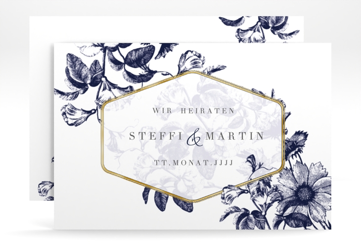 Save the Date-Karte Magnificent A6 Karte quer blau gold