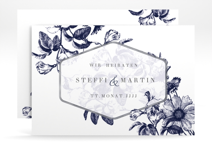 Save the Date-Karte Magnificent A6 Karte quer blau silber