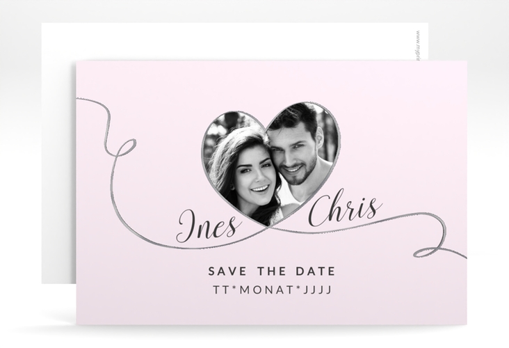 Save the Date-Karte Hochzeit Dolce A6 Karte quer rosa silber