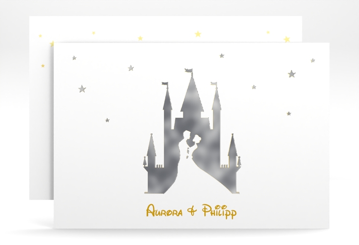 Save the Date-Karte Castle A6 Karte quer gold silber