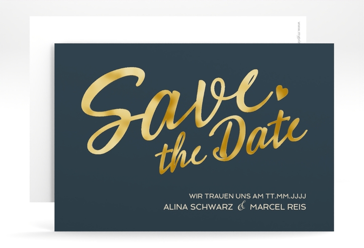 Save the Date-Karte Glam A6 Karte quer blau gold