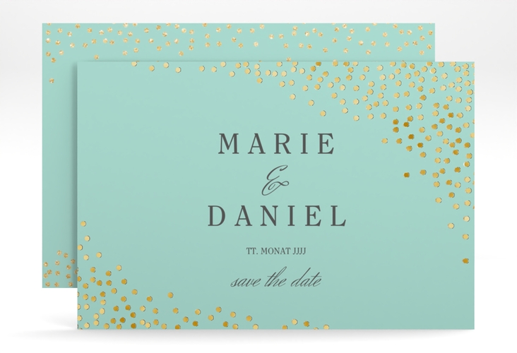 Save the Date-Karte Glitter A6 Karte quer mint gold