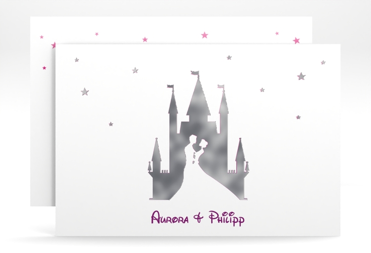 Save the Date-Karte Castle A6 Karte quer pink silber