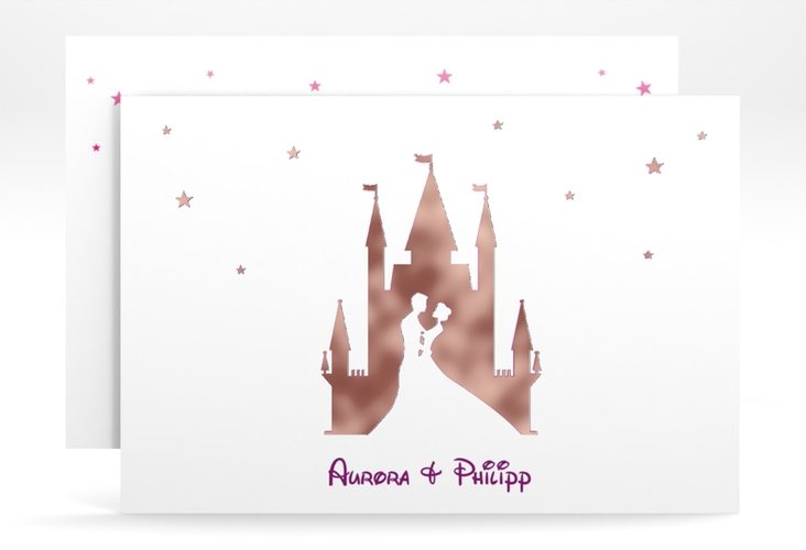 Save the Date-Karte Castle A6 Karte quer pink rosegold