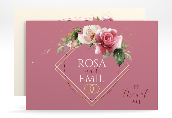 Save the Date-Karte Rosenbogen A6 Karte quer rosa gold