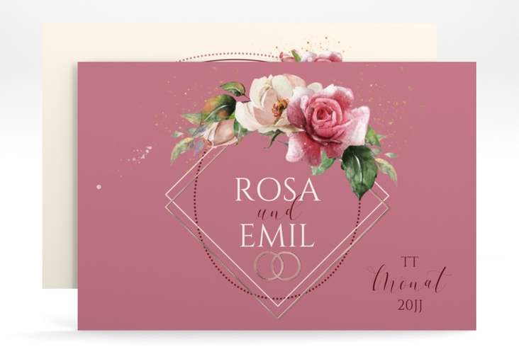 Save the Date-Karte Rosenbogen A6 Karte quer rosa rosegold