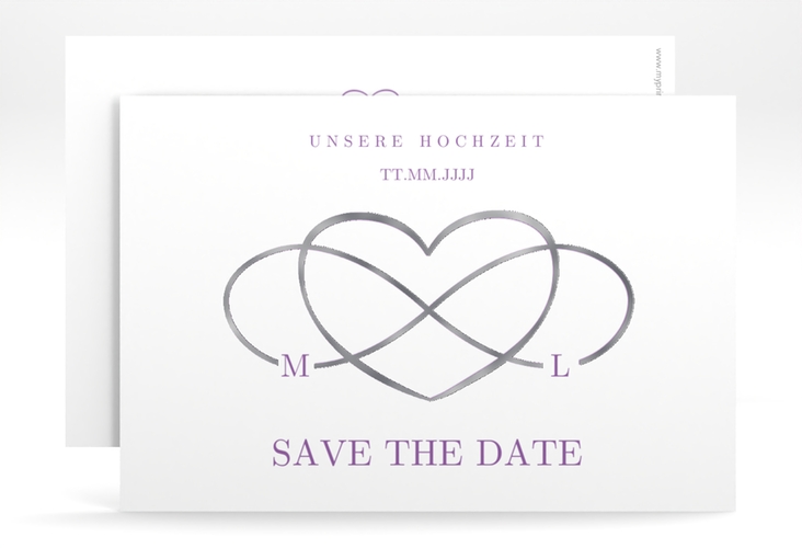 Save the Date-Karte Infinity A6 Karte quer lila silber