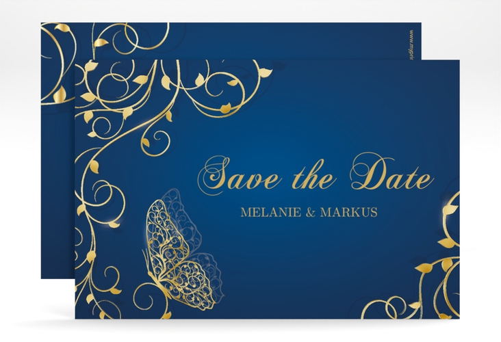 Save the Date-Karte Eternity A6 Karte quer blau gold