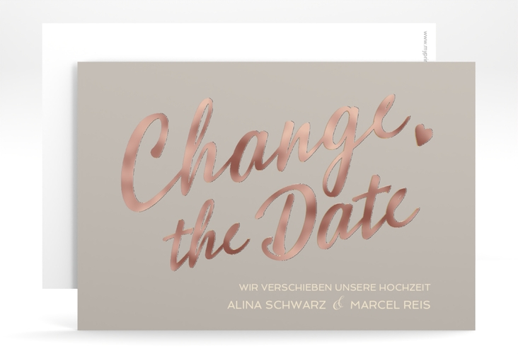 Change the Date-Karte Glam A6 Karte quer grau rosegold