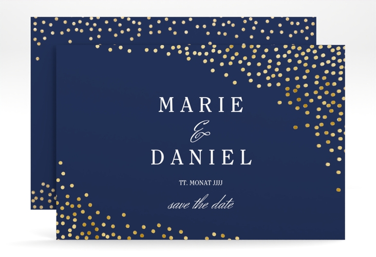 Save the Date-Karte Glitter A6 Karte quer blau gold