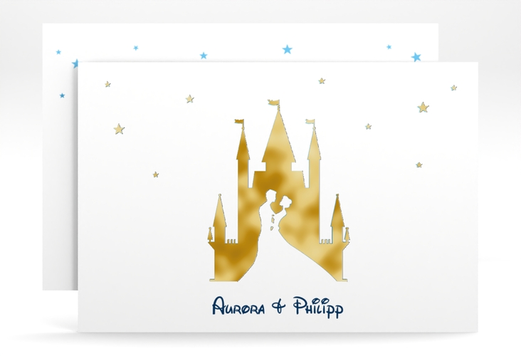 Save the Date-Karte Castle A6 Karte quer blau gold