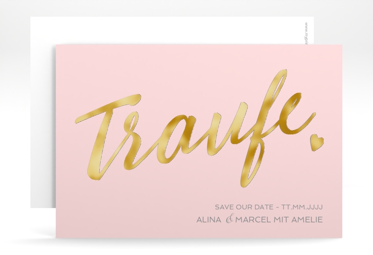 Save the Date-Karte Traufe A6 Karte quer rosa gold