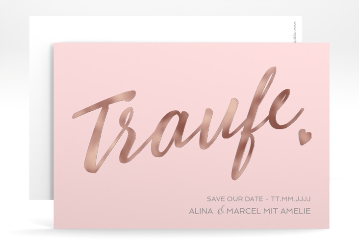 Save the Date-Karte Traufe A6 Karte quer rosa rosegold